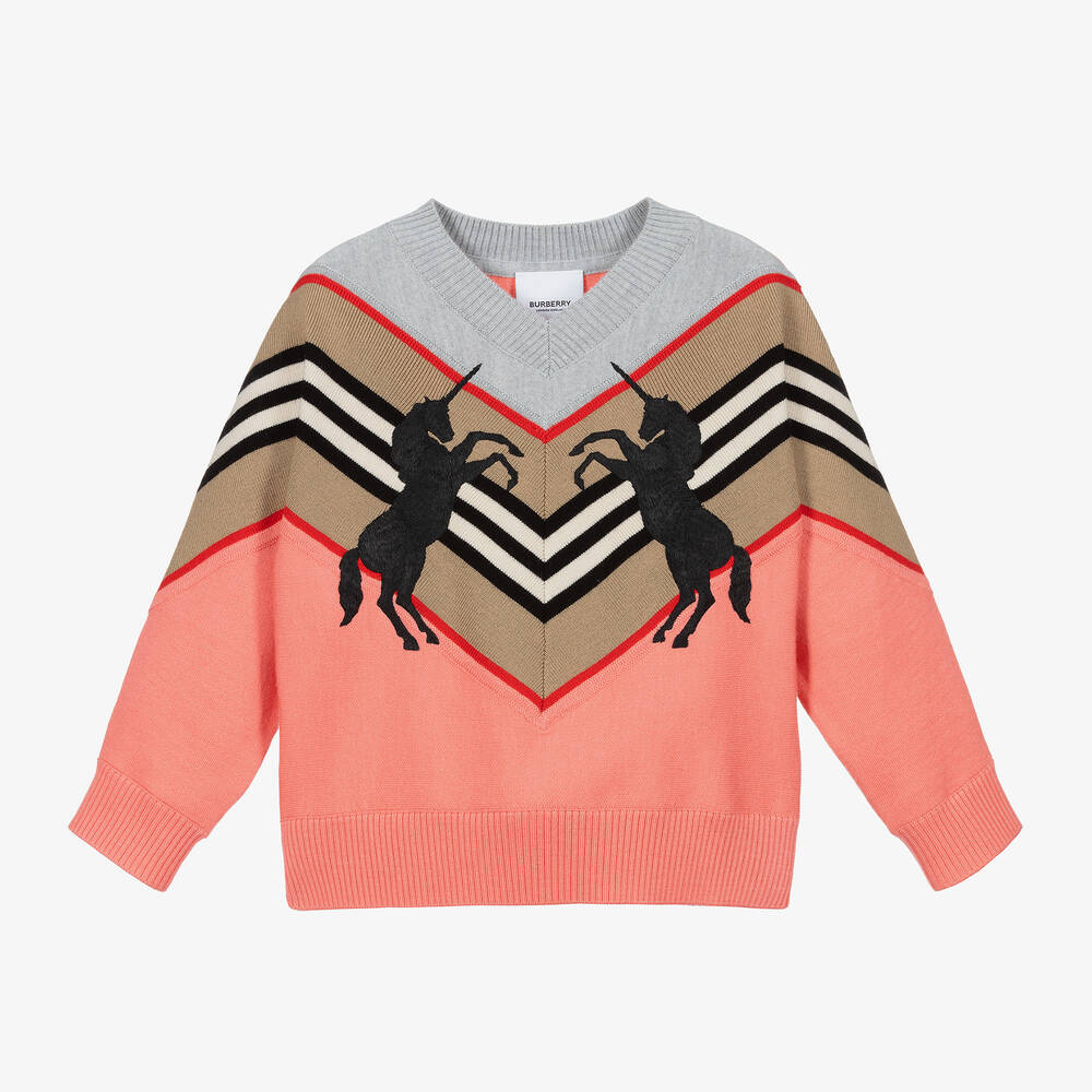 Burberry - Rosa Wollpullover mit Einhorn | Childrensalon