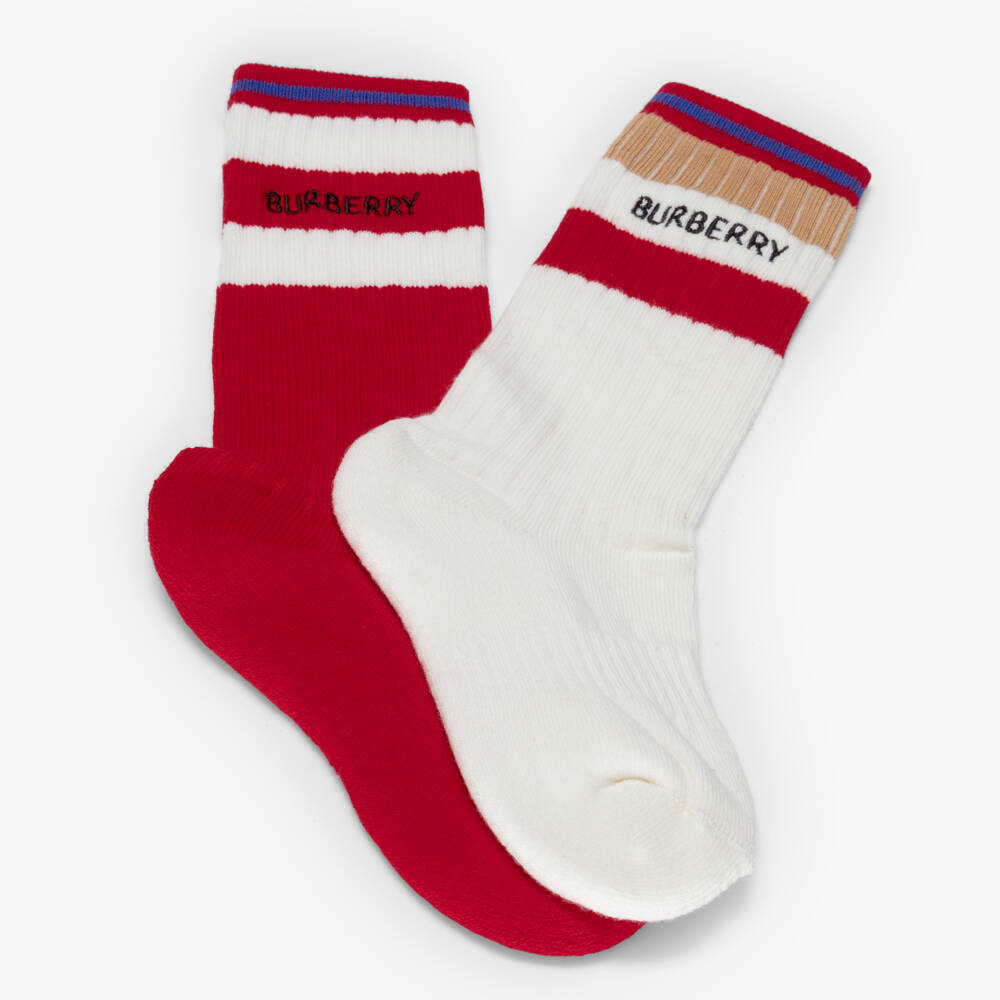 Burberry-Red & White Striped Knitted Ankle Socks (2 Pack) | Childrensalon Outlet