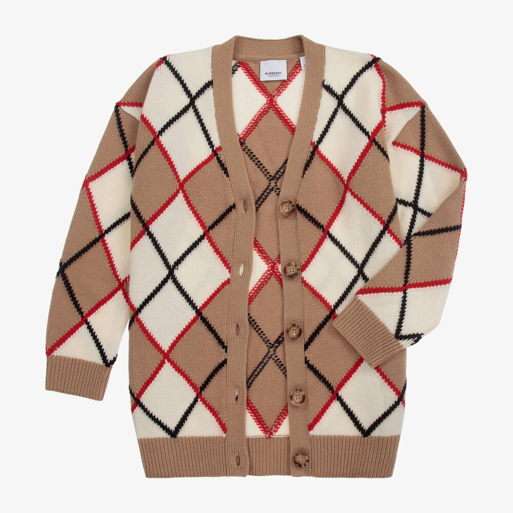 Burberry - Teen Beige Argyle Cardigan | Childrensalon Outlet