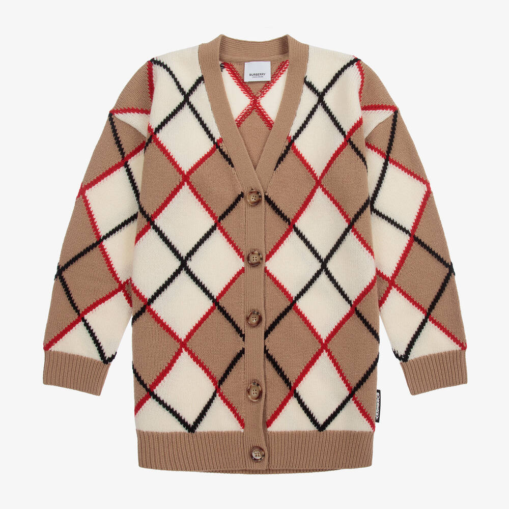 Burberry - Beiger Teen Cardigan mit Argyle-Muster | Childrensalon