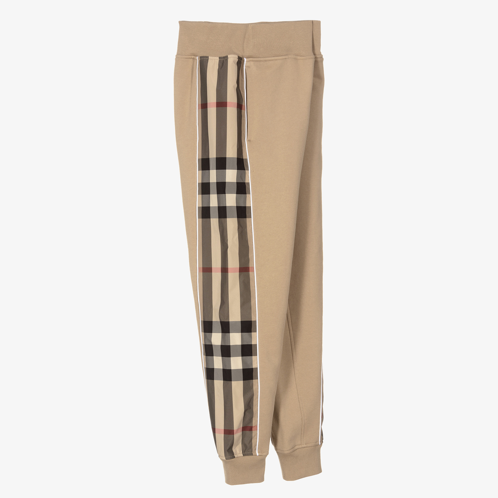 Burberry - Teen Beige Check Panel Joggers | Outlet
