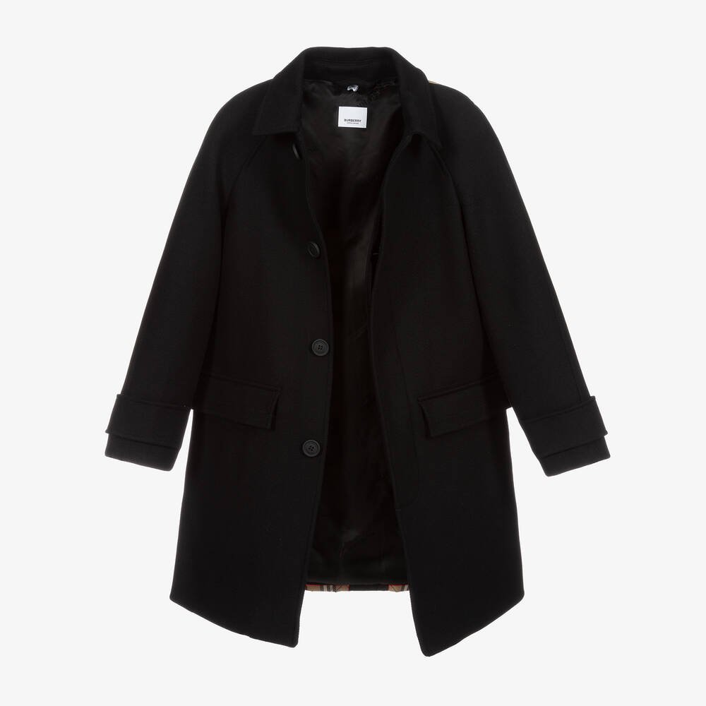 Burberry-معطف مزيج صوف وكشمير كاروهات لون أسود وبيج للمراهقين | Childrensalon Outlet