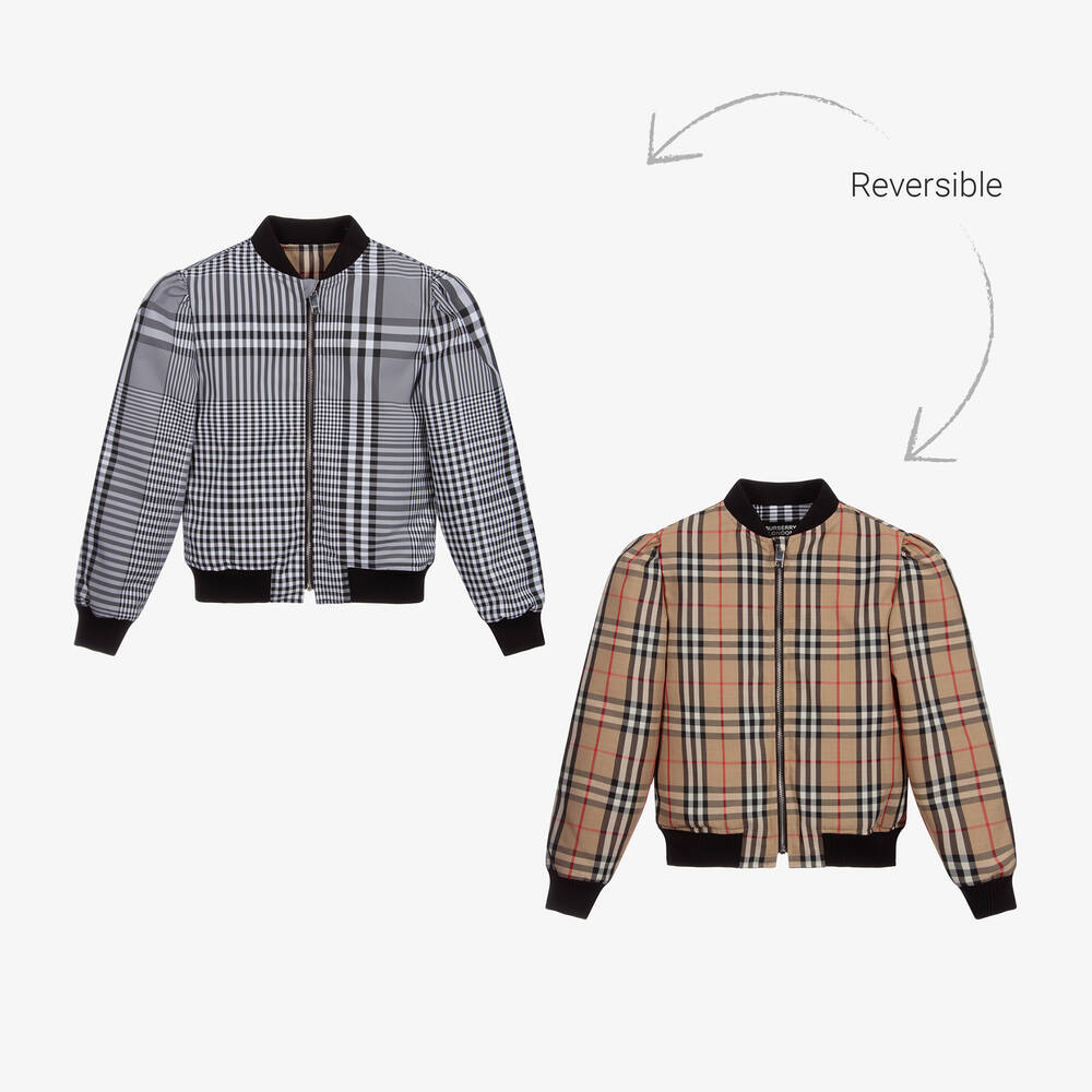 Burberry - Veste réversible à carreaux noir Ado  | Childrensalon