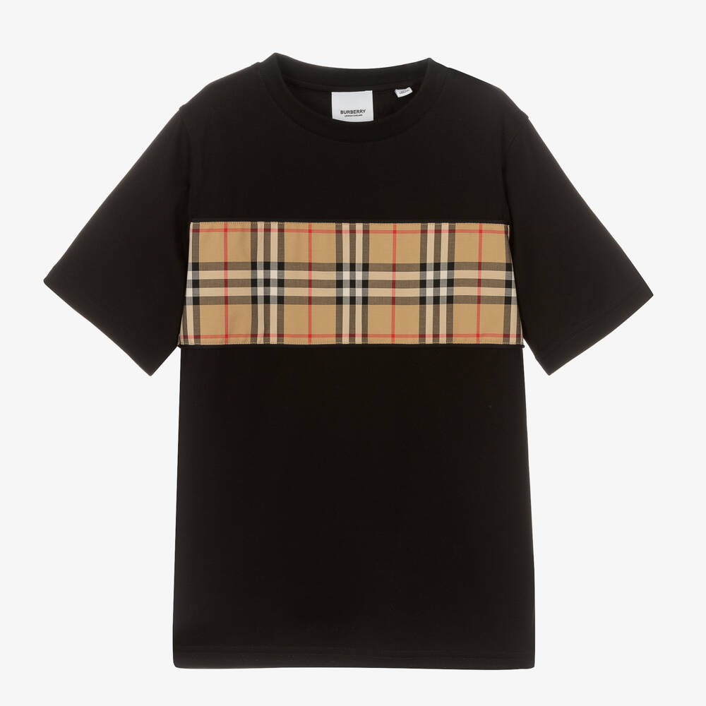 Burberry-Teen Black Cotton Vintage Check T-Shirt | Childrensalon Outlet