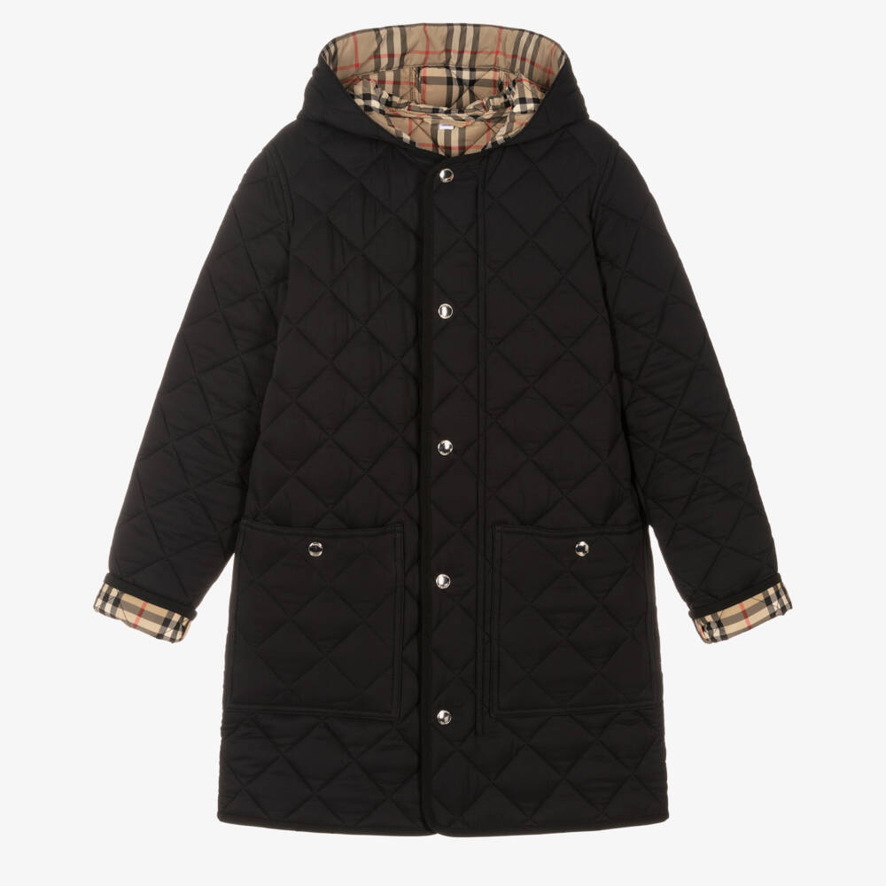 Burberry-Teen Black Quilted Vintage Check Coat | Childrensalon Outlet