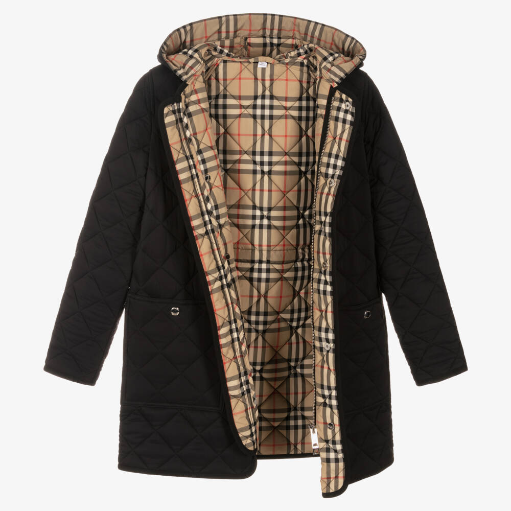 Burberry-Teen Black Quilted Vintage Check Coat | Childrensalon Outlet