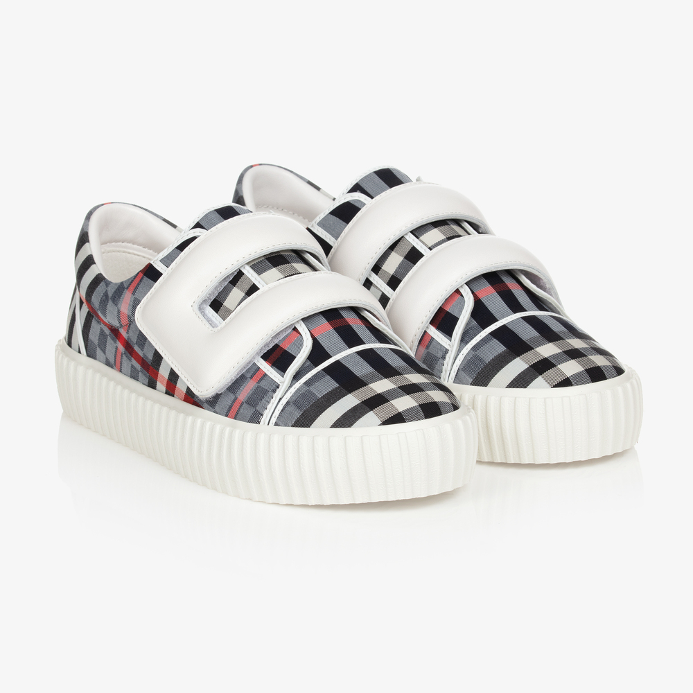 Burberry - Teen Blue Checked Trainers | Childrensalon