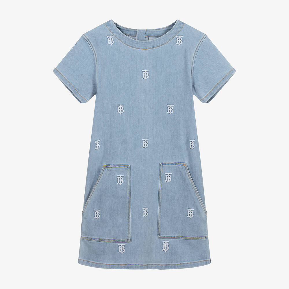 Burberry - فستان قطن دنيم لون أزرق وأبيض | Childrensalon