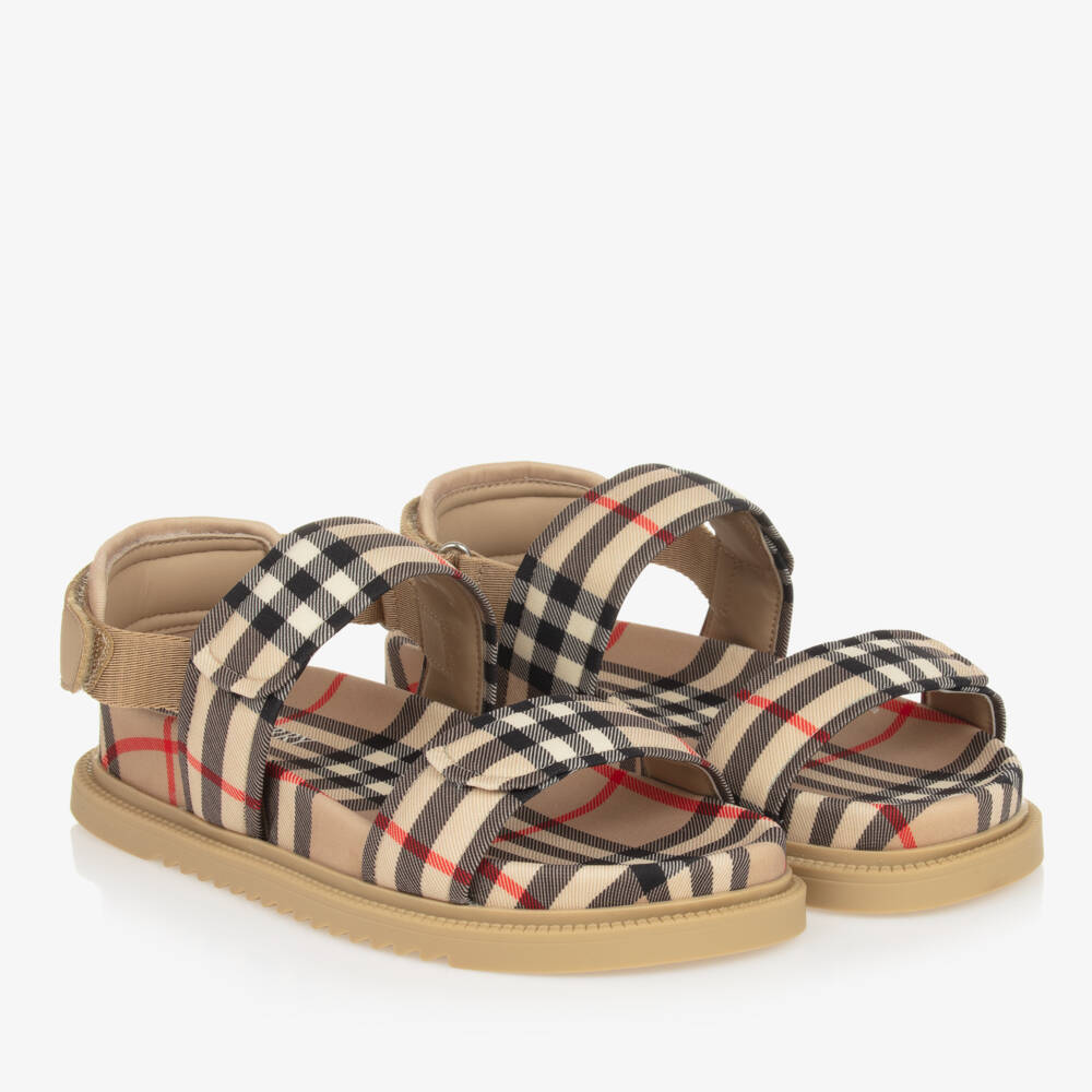 Burberry-Teen Boys Beige Check Sandals | Childrensalon Outlet