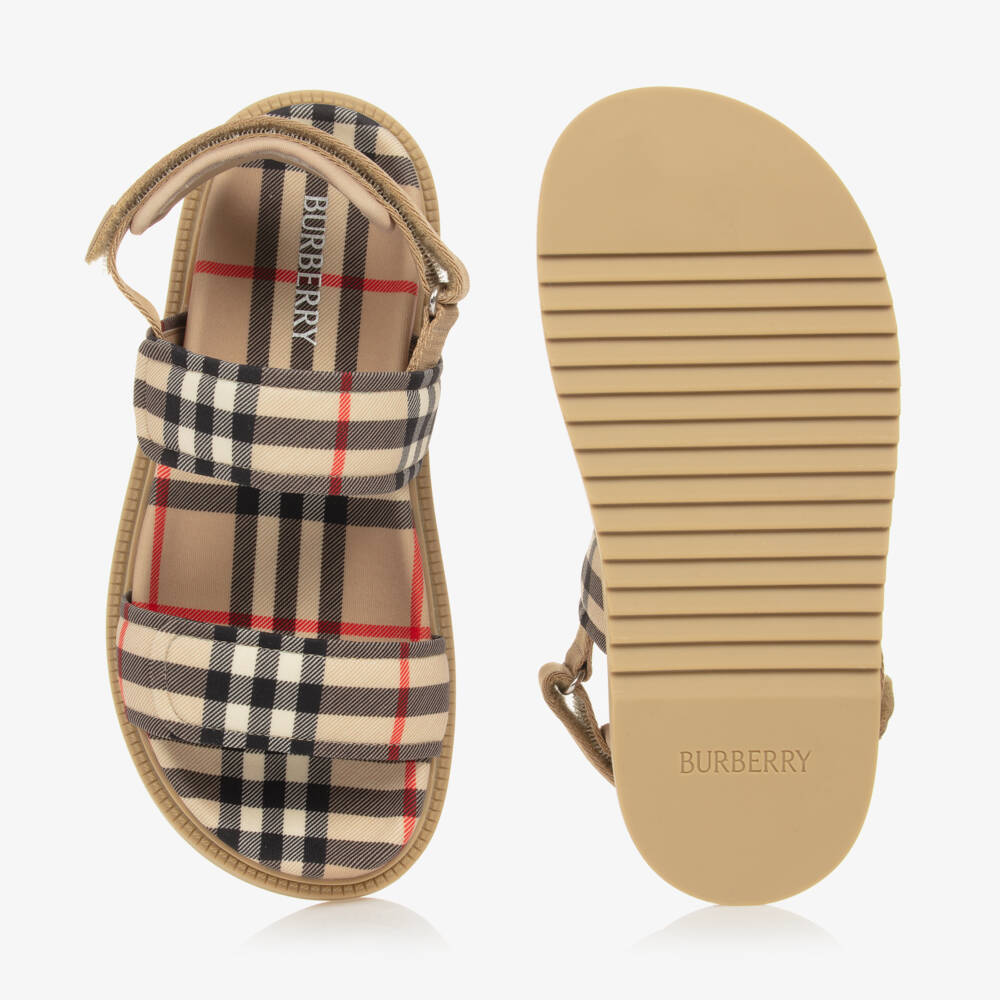 Burberry-Teen Boys Beige Check Sandals | Childrensalon Outlet