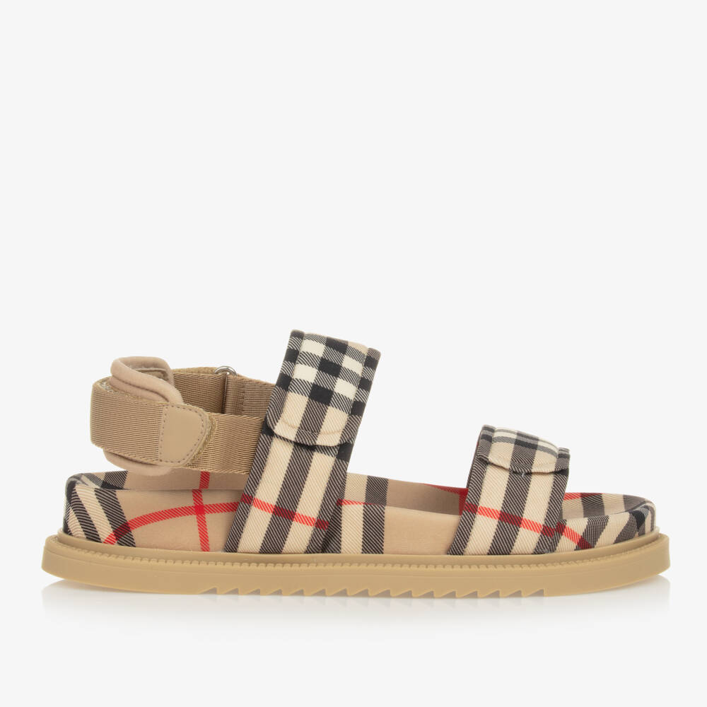 Burberry-Teen Boys Beige Check Sandals | Childrensalon Outlet