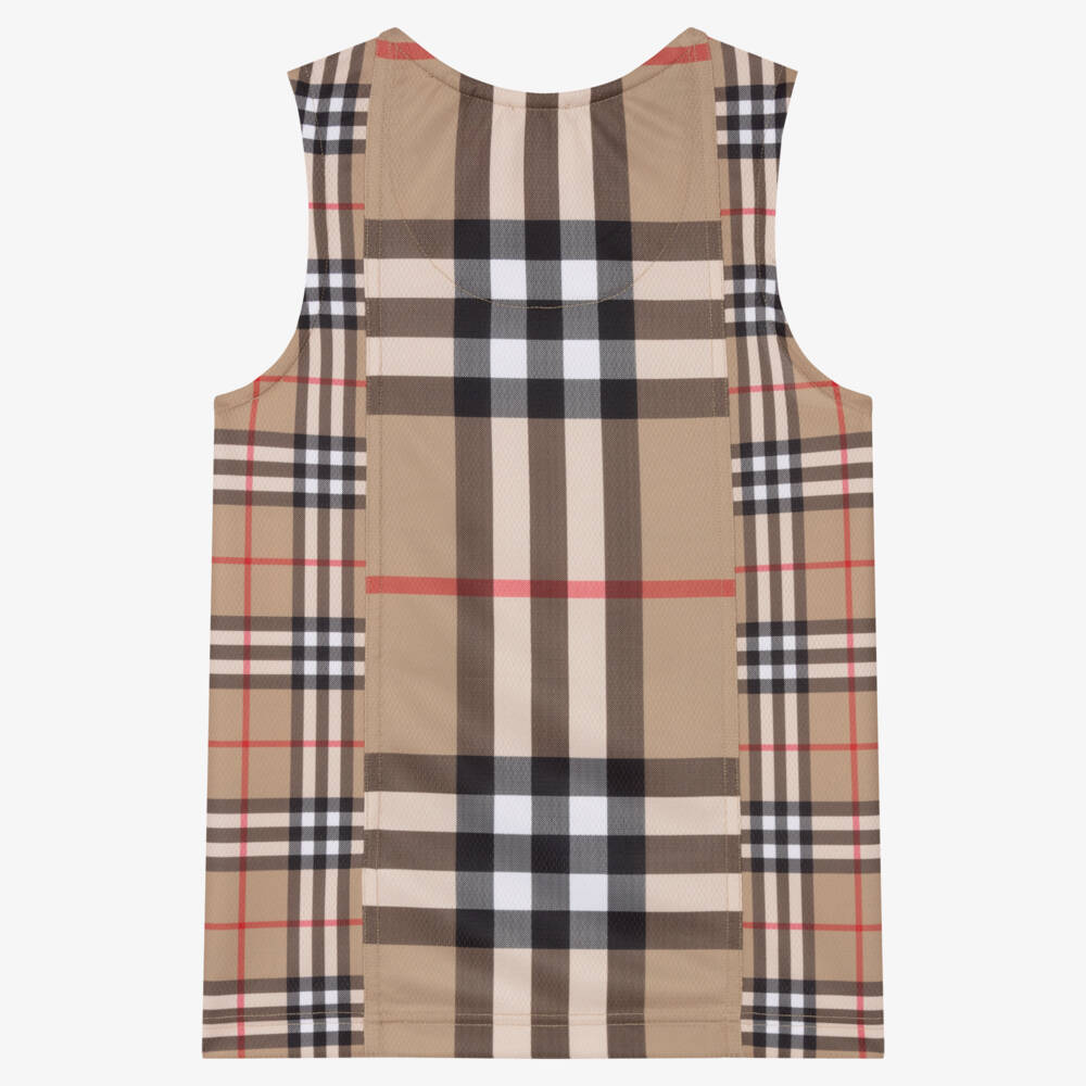 Burberry-قميص بلا أكمام بنقشة مربعات بيج للأولاد المراهقين | Childrensalon Outlet