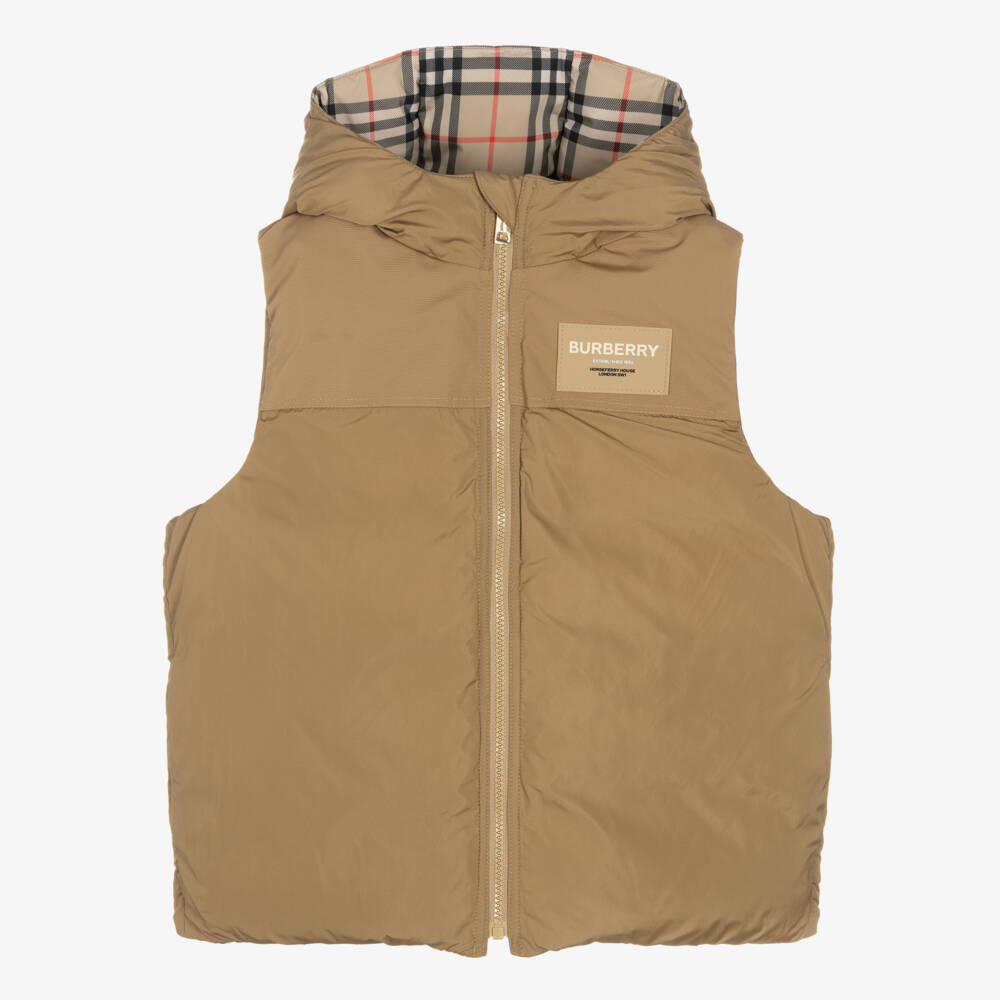 Burberry-Подростковый бежевый клетчатый двусторонний жилет для мальчиков | Childrensalon Outlet