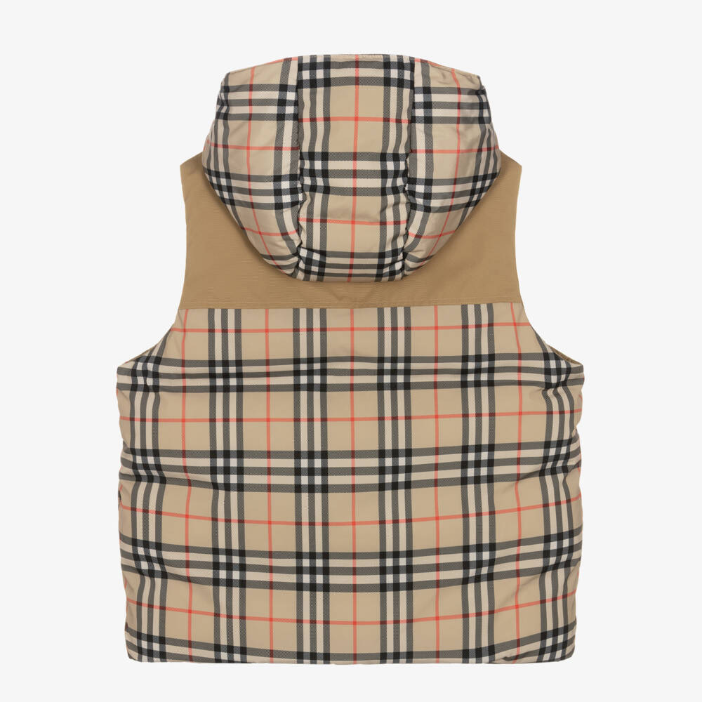 Burberry-Подростковый бежевый клетчатый двусторонний жилет для мальчиков | Childrensalon Outlet