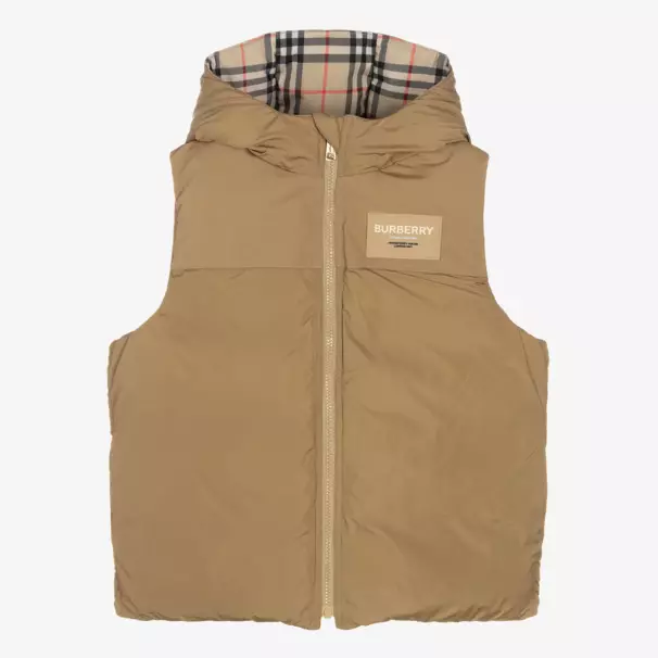 Burberry-Подростковый бежевый клетчатый двусторонний жилет для мальчиков | Childrensalon Outlet