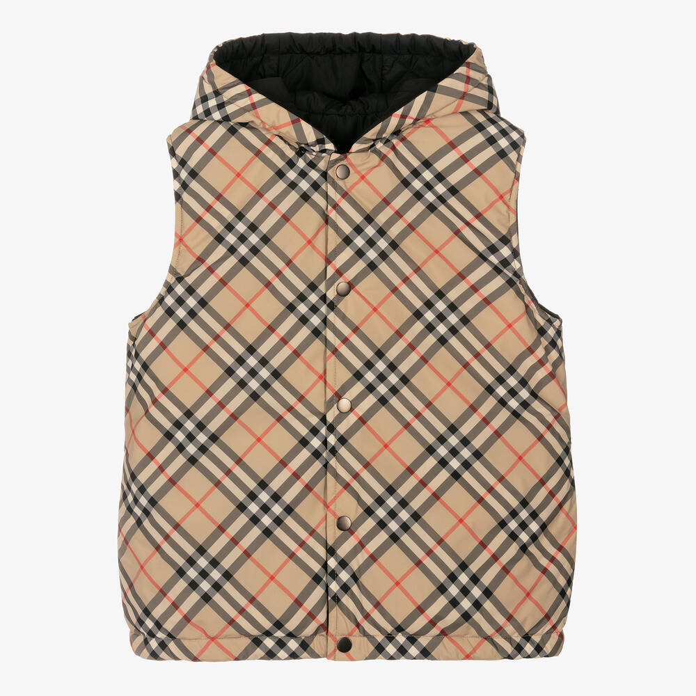 Burberry-Бежевый двусторонний жилет Vintage Check для мальчиков-подростков | Childrensalon Outlet