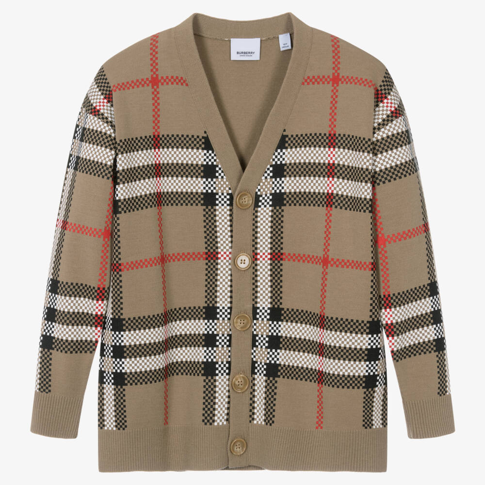 Burberry-Подростковый верблюжий клетчатый вязаный кардиган для мальчиков | Childrensalon Outlet