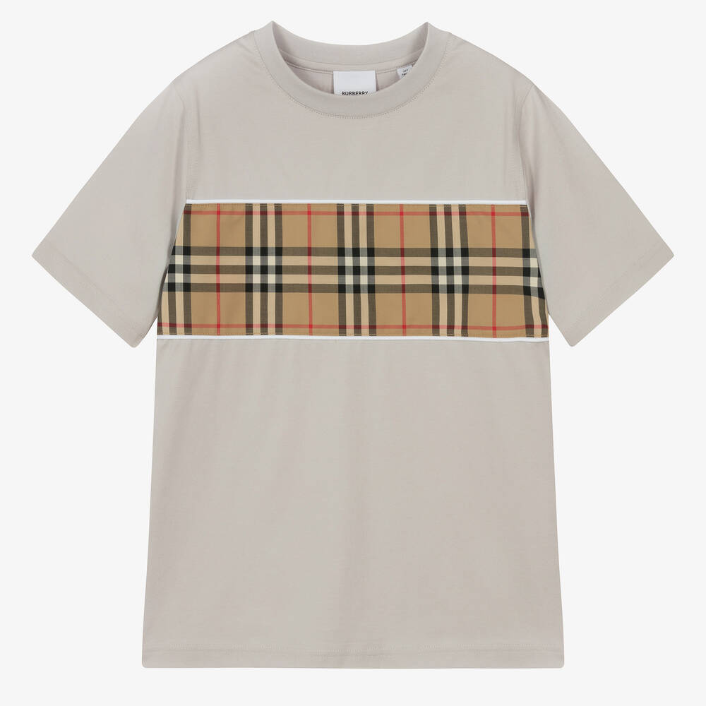 Burberry-Teen Boys Grey Vintage Check T-Shirt | Childrensalon Outlet