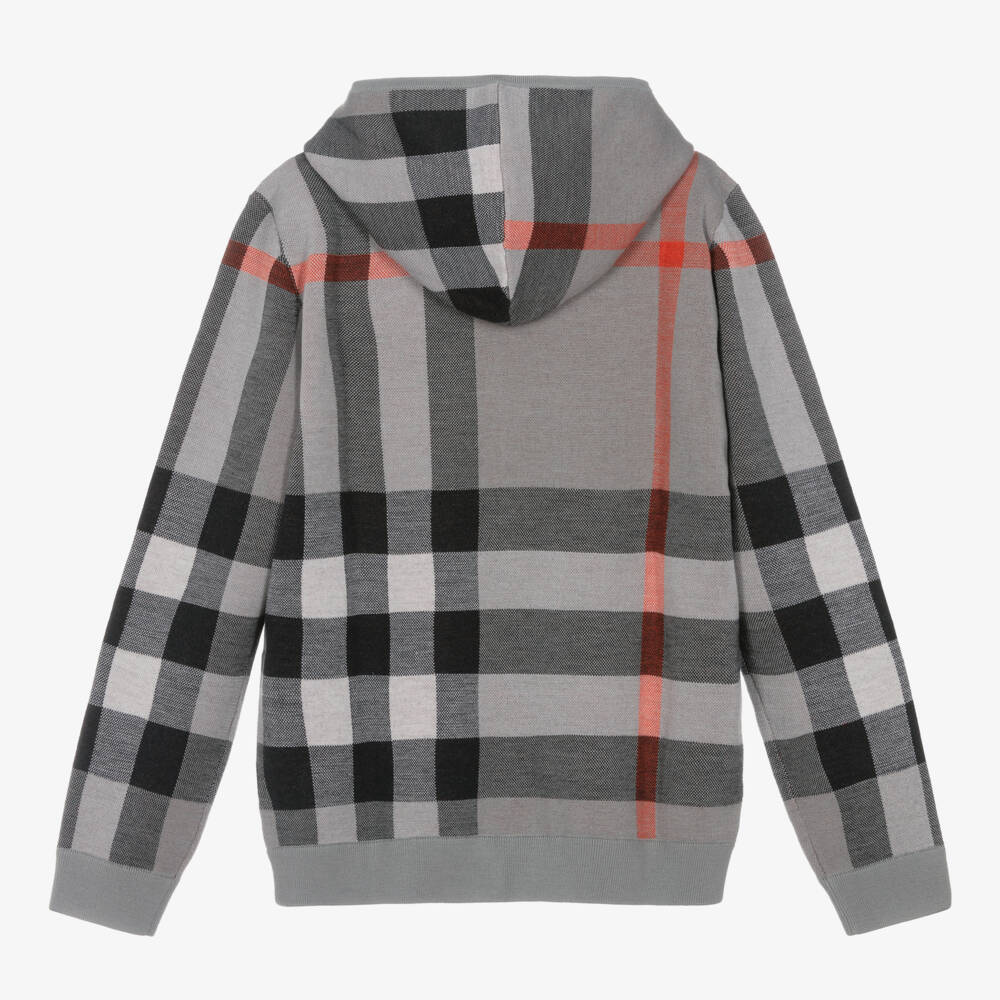 Burberry-Teen Boys Grey Wool Check Hoodie | Childrensalon Outlet