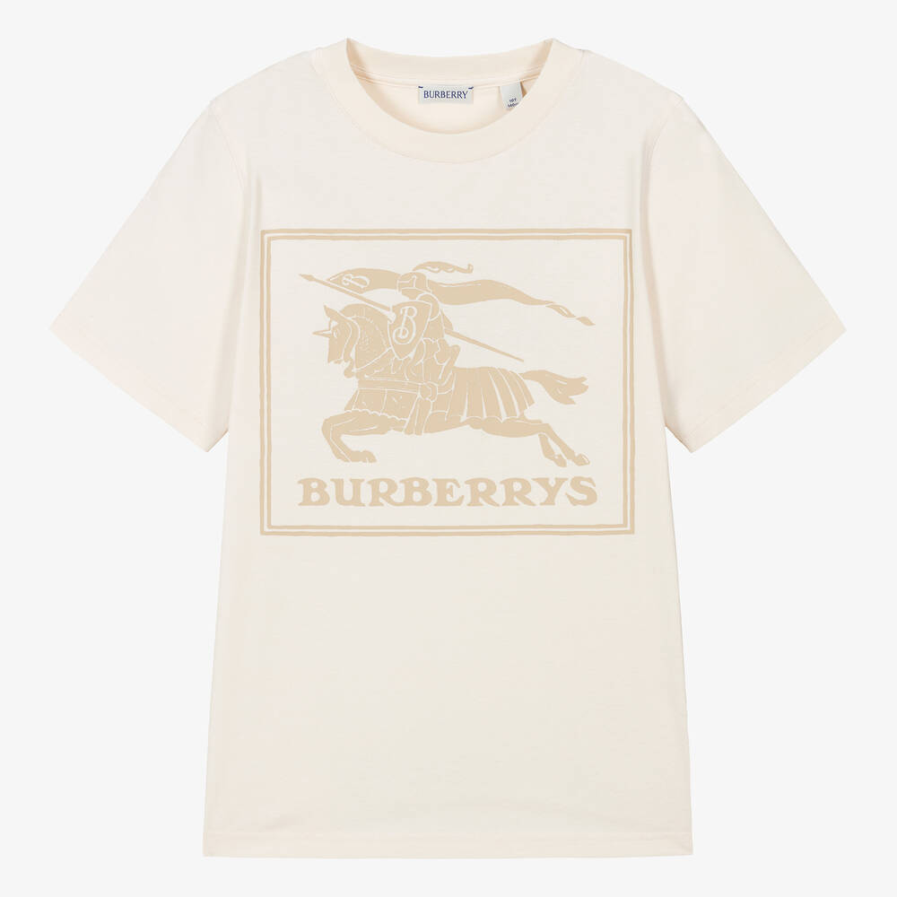 Burberry-Teen Boys Ivory Organic Cotton EKD T-Shirt | Childrensalon Outlet