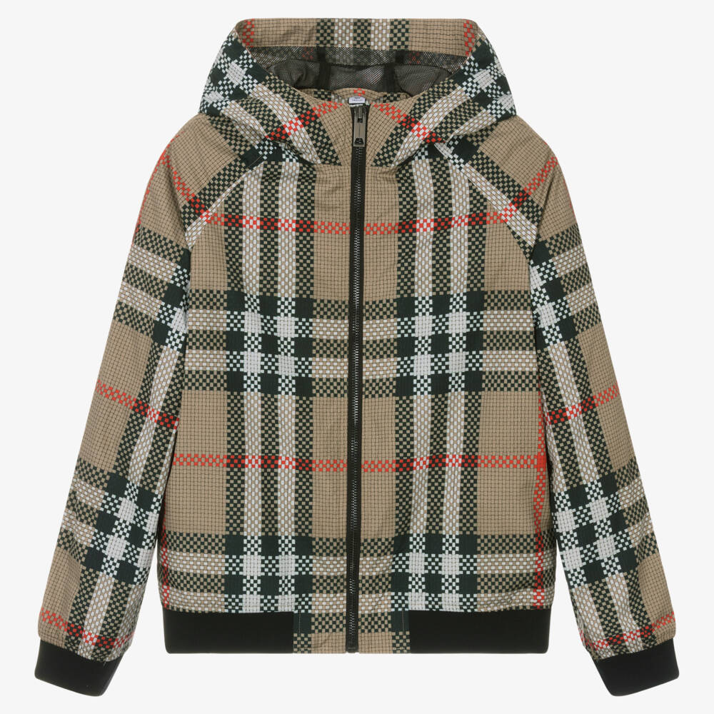 Burberry-Teen Boys Oversized Check Hooded Jacket | Childrensalon Outlet