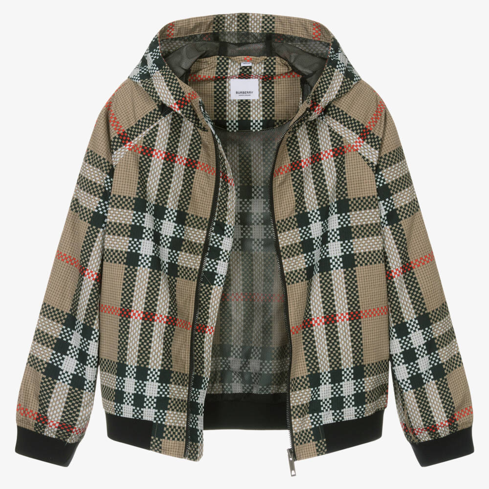 Burberry-Teen Boys Oversized Check Hooded Jacket | Childrensalon Outlet