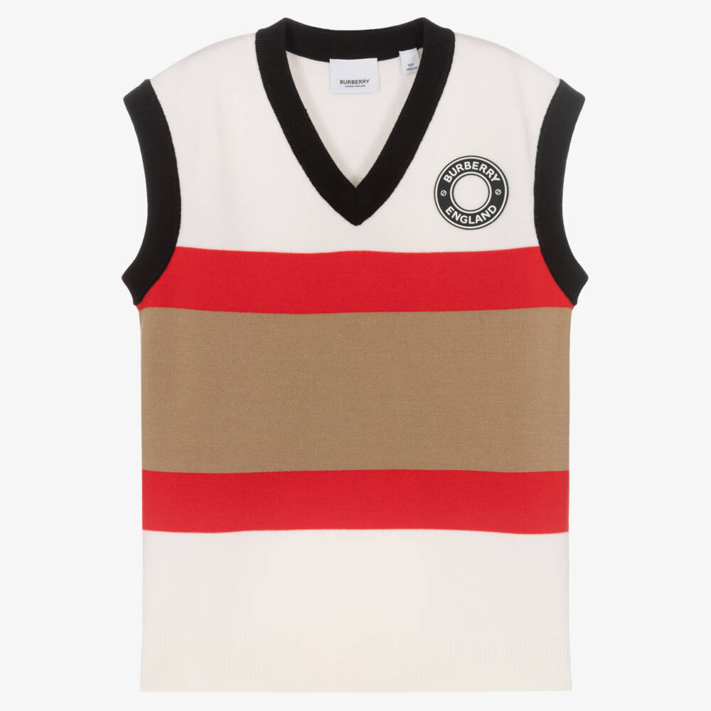 Burberry-Teen Boys V-Neck Striped Wool Vest | Childrensalon Outlet