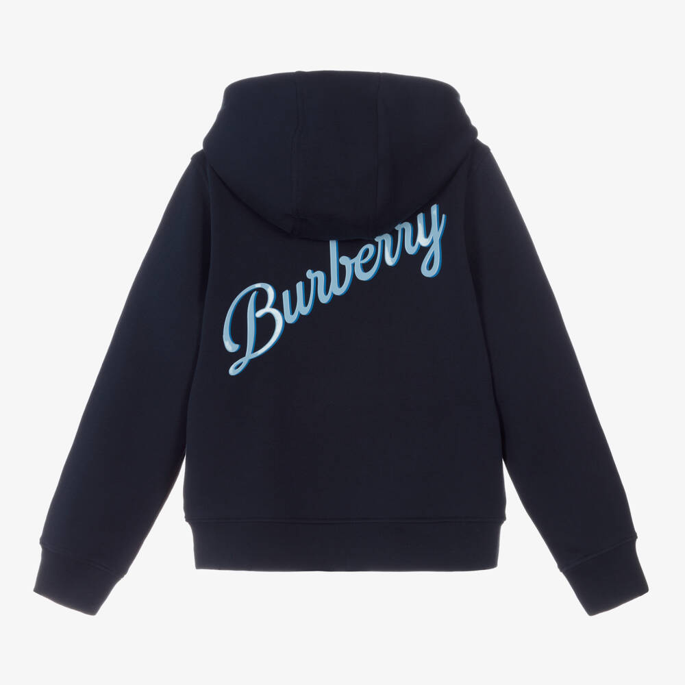 Burberry-Teen Boys Varsity Blue Zip Hoodie | Childrensalon Outlet