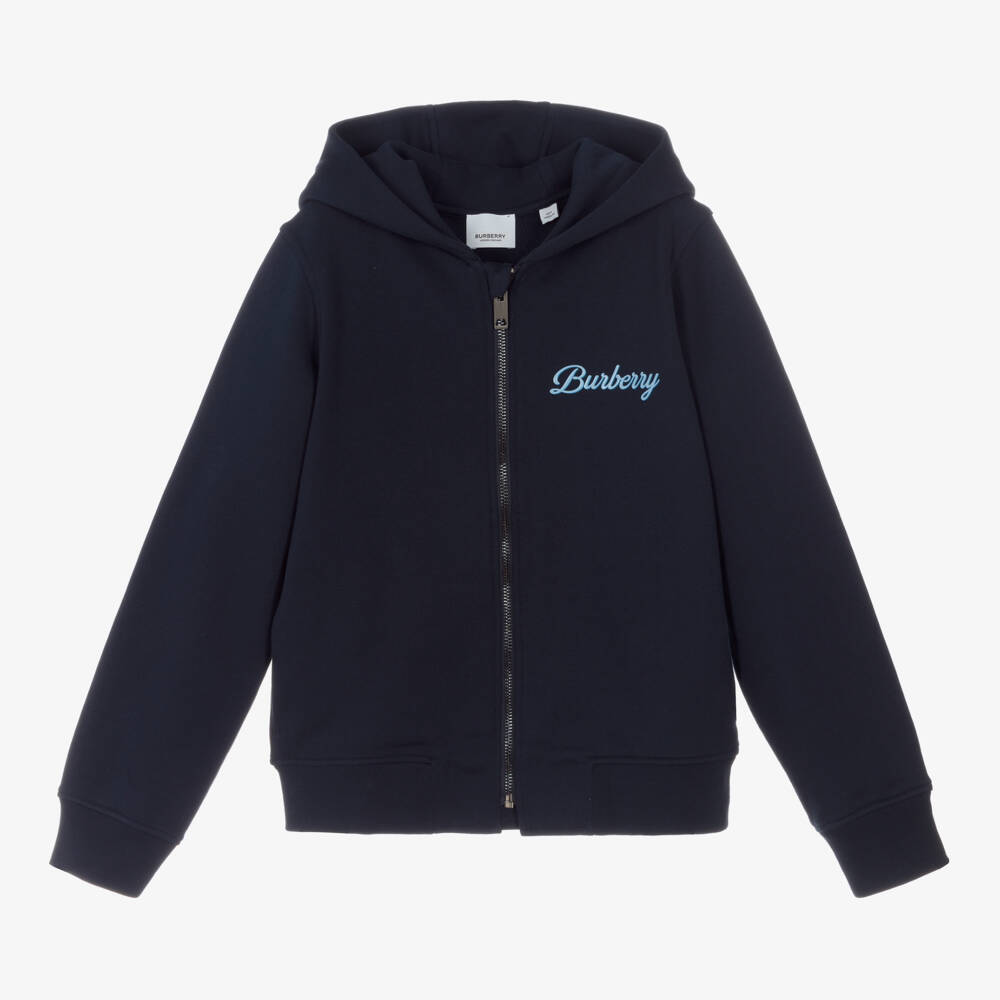 Burberry-Teen Boys Varsity Blue Zip Hoodie | Childrensalon Outlet