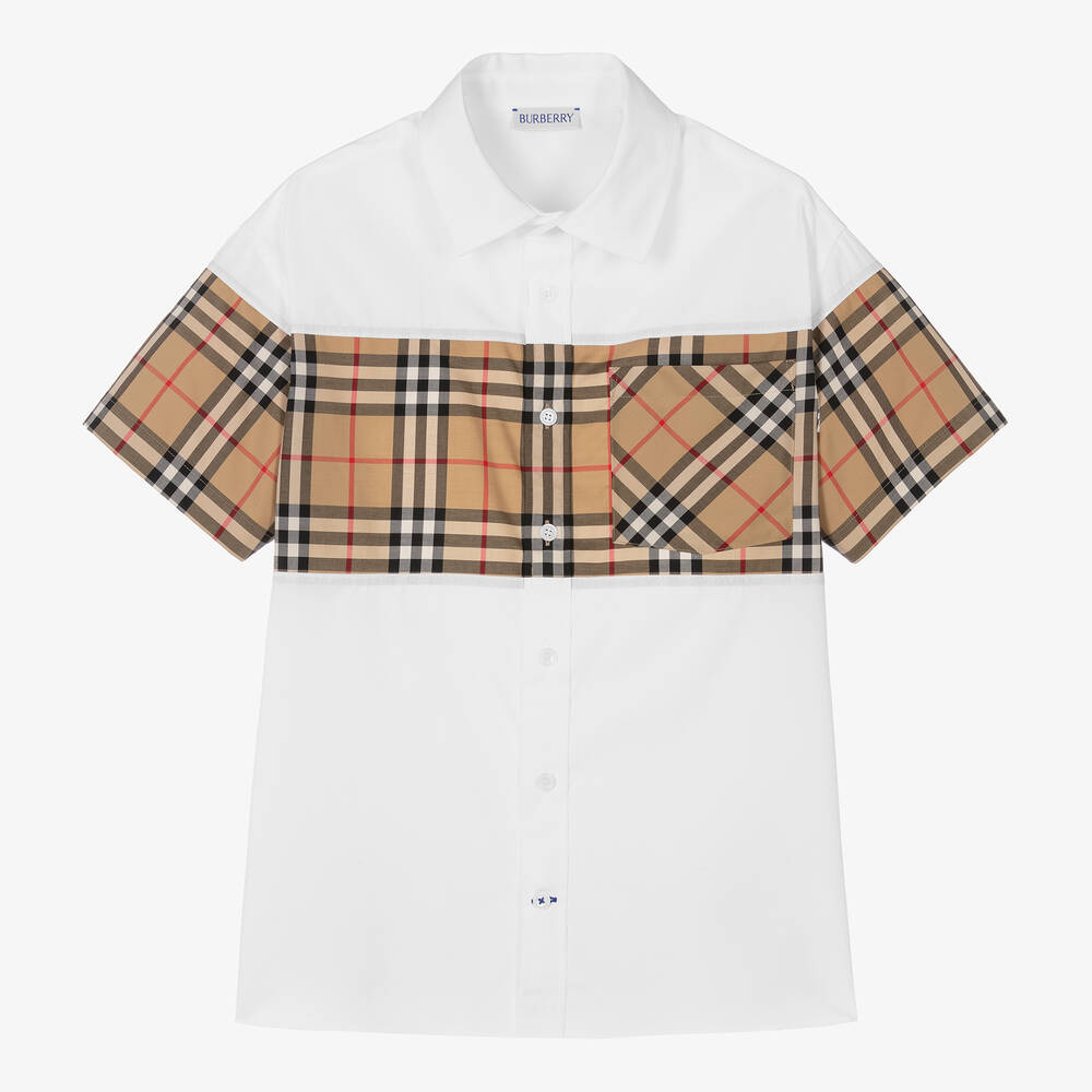 Burberry-Teen Boys White & Beige Cotton Shirt | Childrensalon Outlet
