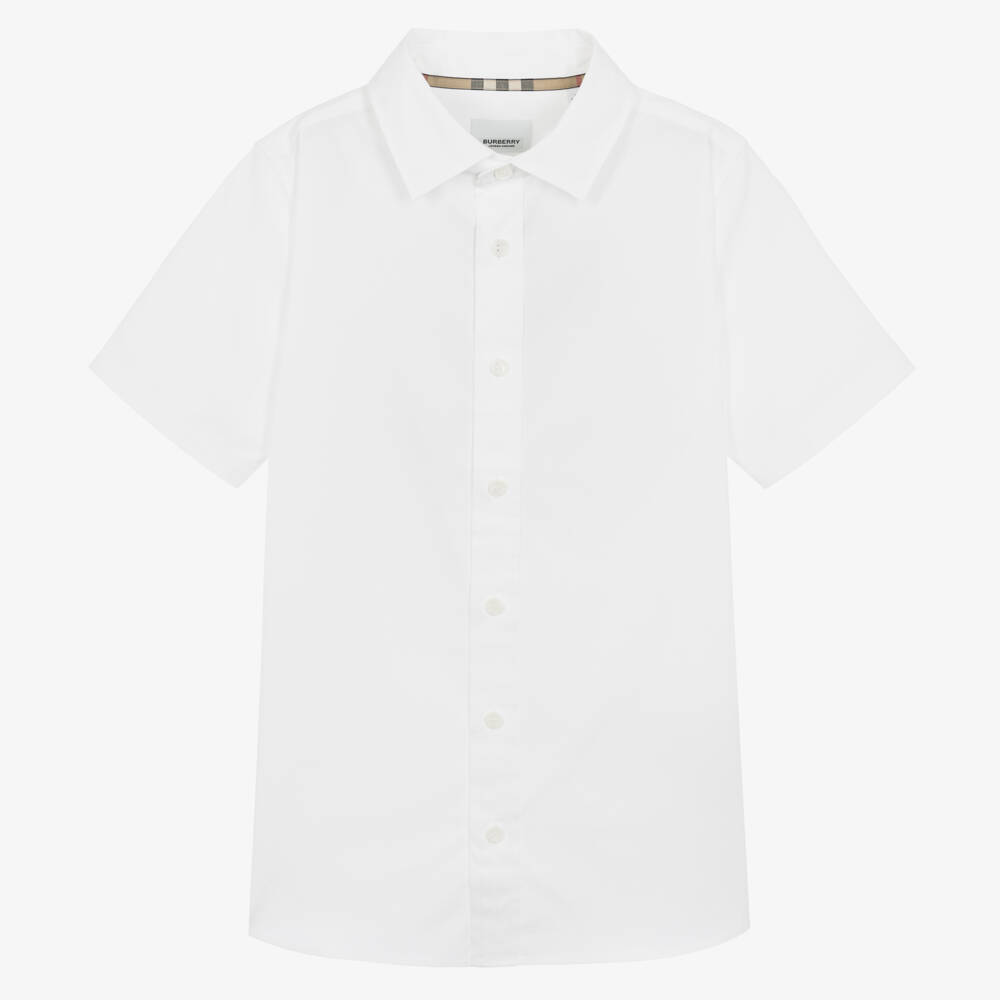 Burberry-Teen Boys White Cotton Logo Shirt | Childrensalon Outlet
