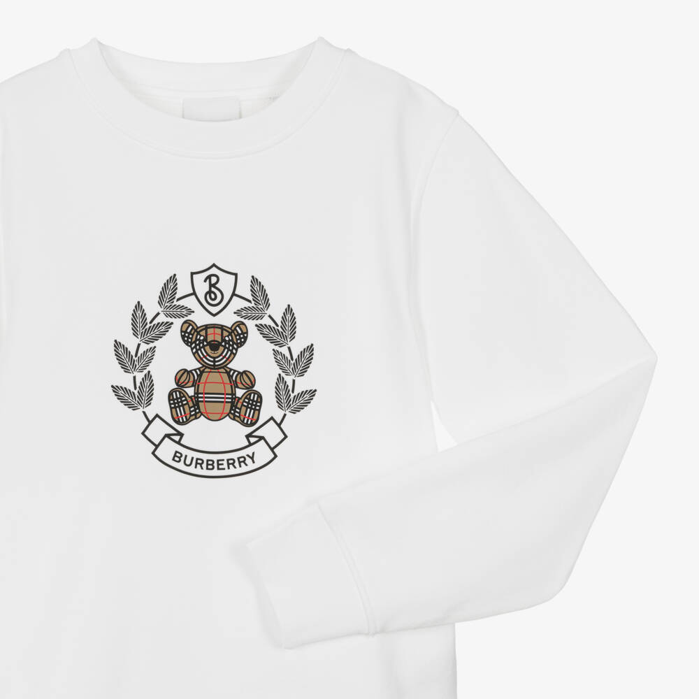 Burberry-Teen Boys White Crest Cotton Sweater | Childrensalon Outlet
