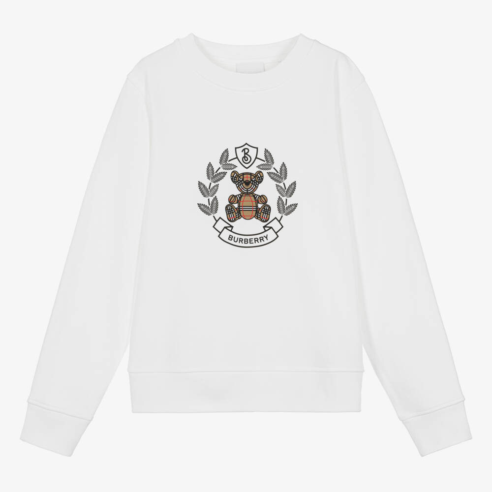 Burberry-Teen Boys White Crest Cotton Sweater | Childrensalon Outlet