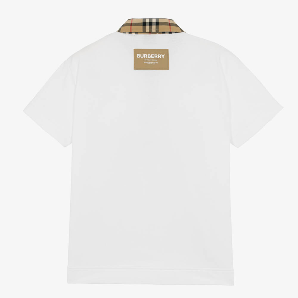 Burberry-Teen Boys White Logo Polo Shirt | Childrensalon Outlet