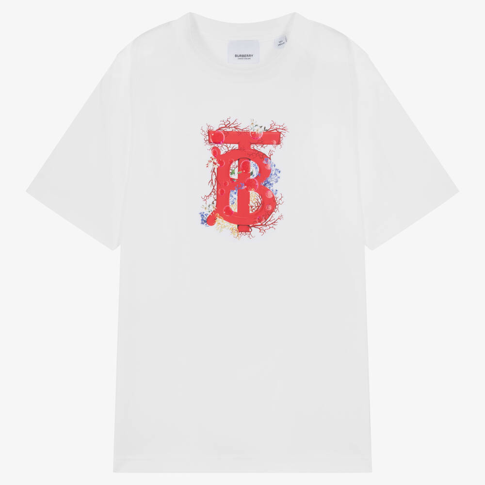 Burberry-Teen Boys White Monogram Logo T-Shirt | Childrensalon Outlet