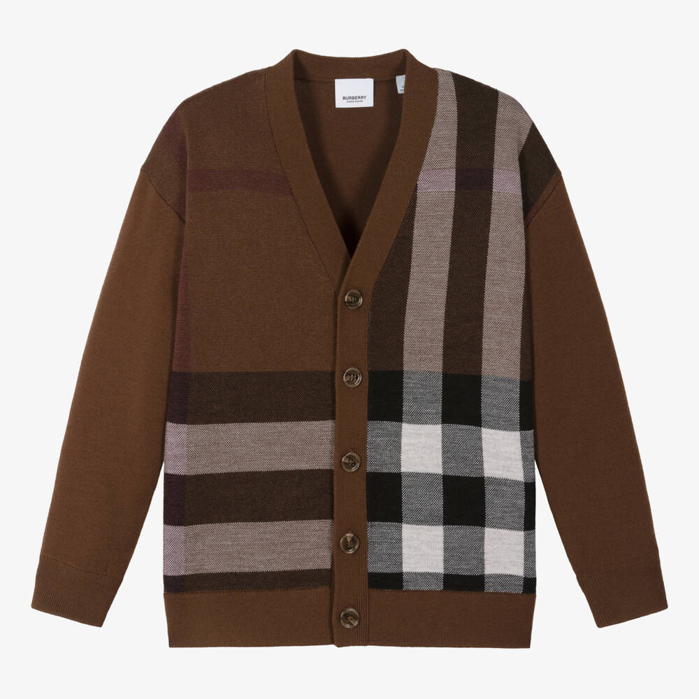 Burberry-Teen Boys Wool Knit Brown Cardigan | Childrensalon Outlet