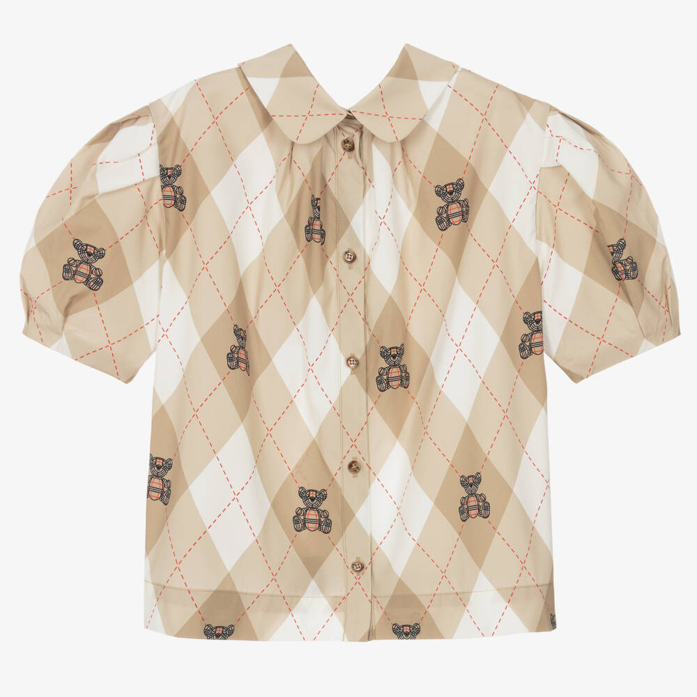 Burberry-Teen Girls Argyle Beige Blouse | Childrensalon Outlet