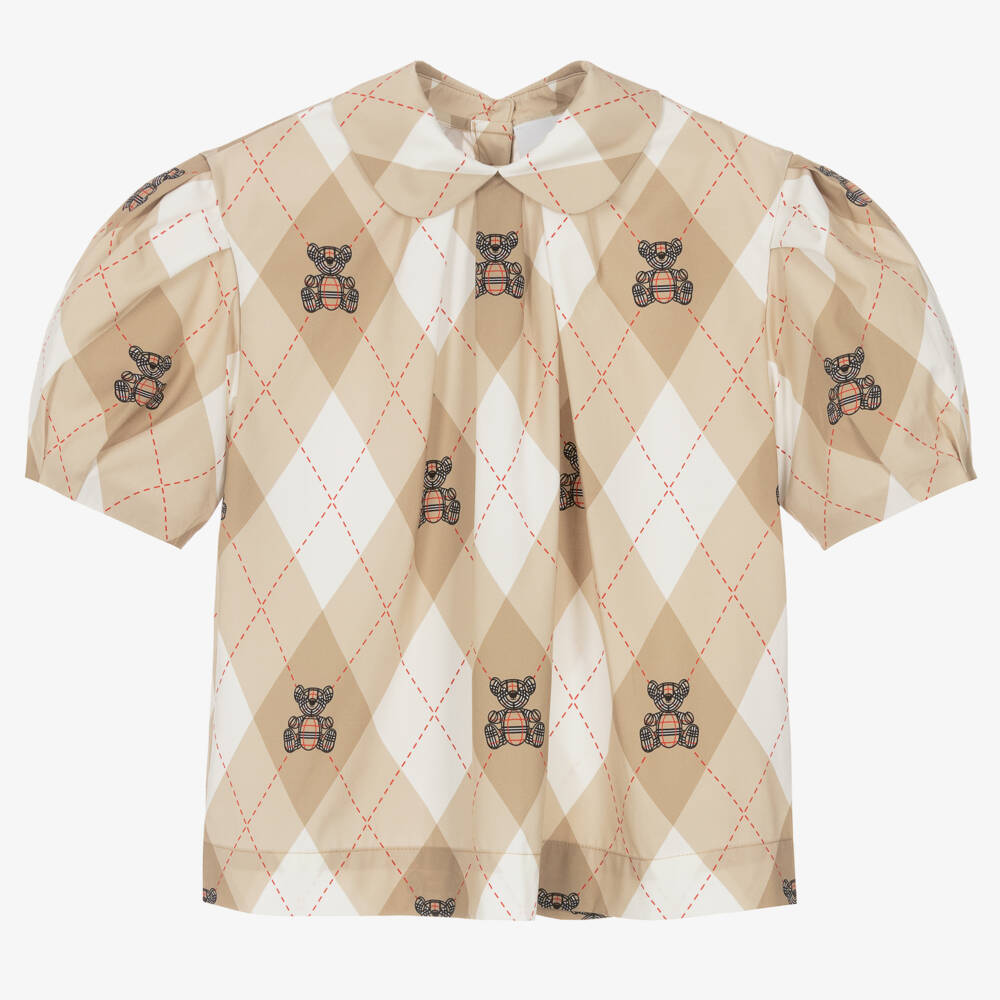Burberry-Teen Girls Argyle Beige Blouse | Childrensalon Outlet