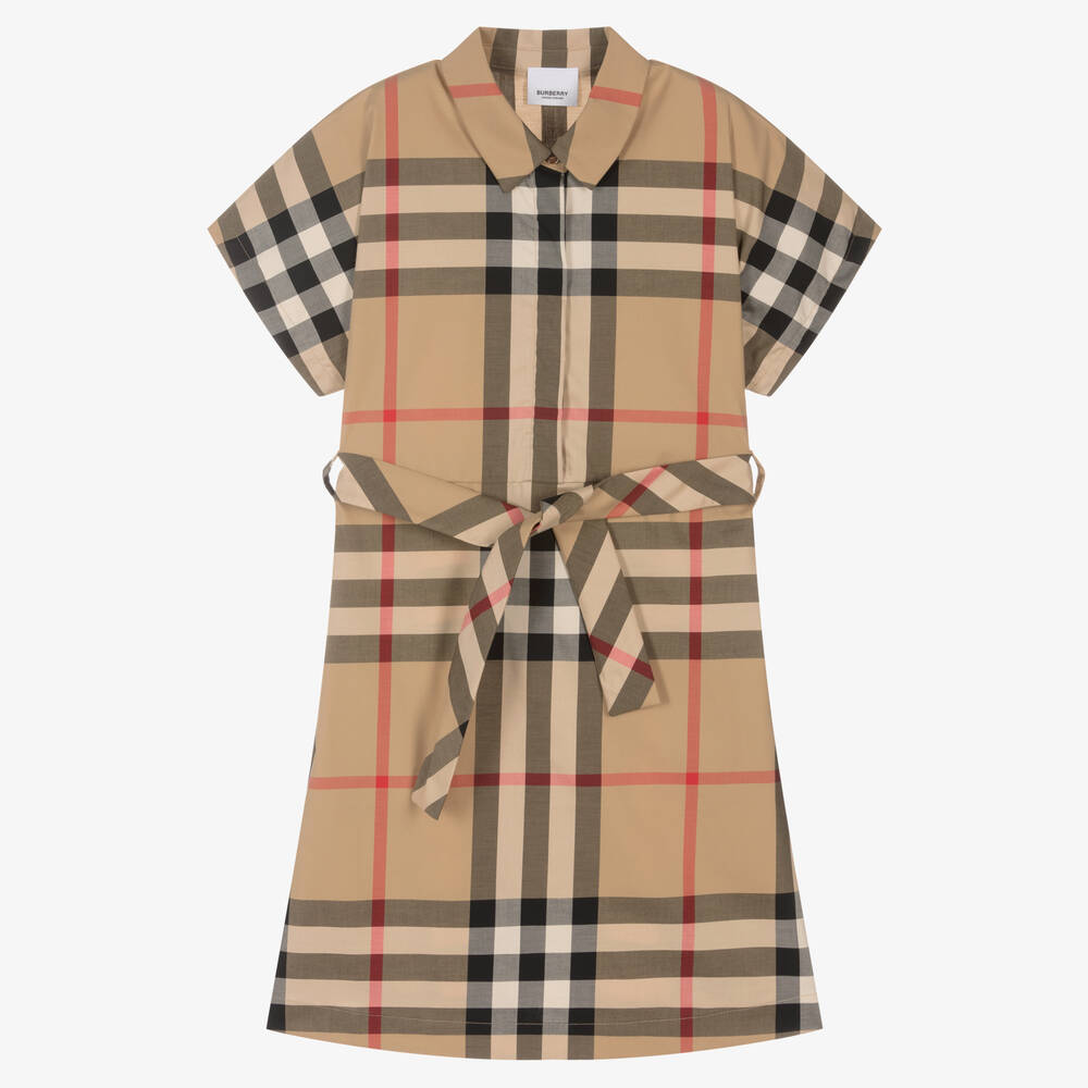 Burberry-Teen Girls Beige Check Dress | Childrensalon Outlet