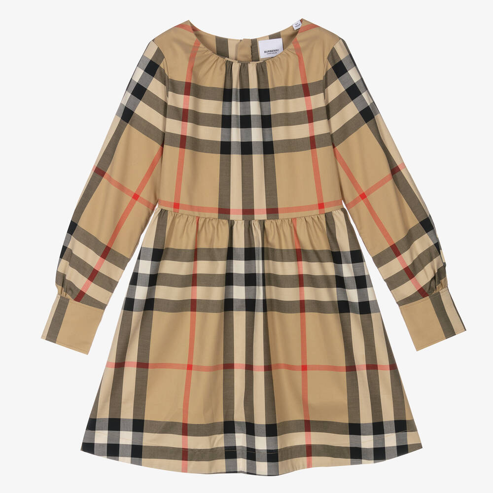 Burberry-Бежевое платье в клетку для девочек-подростков | Childrensalon Outlet