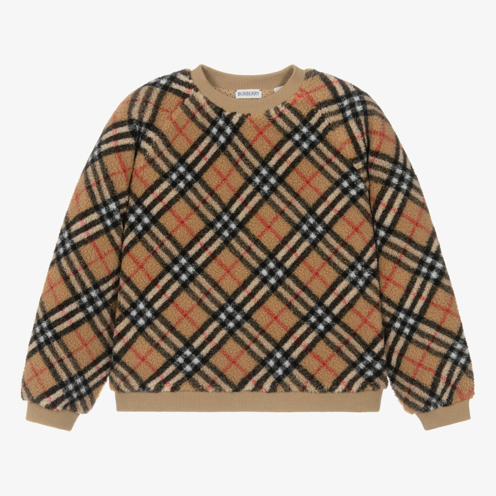 Burberry-Бежевый флисовый свитшот в клетку для девочек-подростков | Childrensalon Outlet