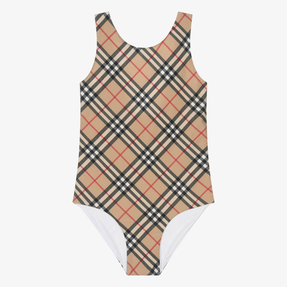 Burberry-Teen Girls Beige Check One-Piece | Childrensalon Outlet