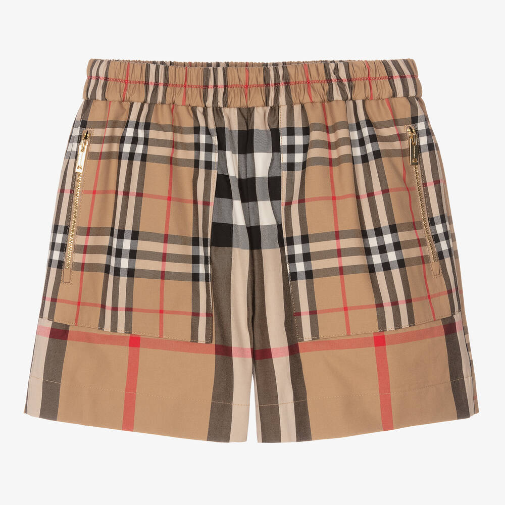 Burberry-Teen Girls Beige Check Shorts | Childrensalon Outlet
