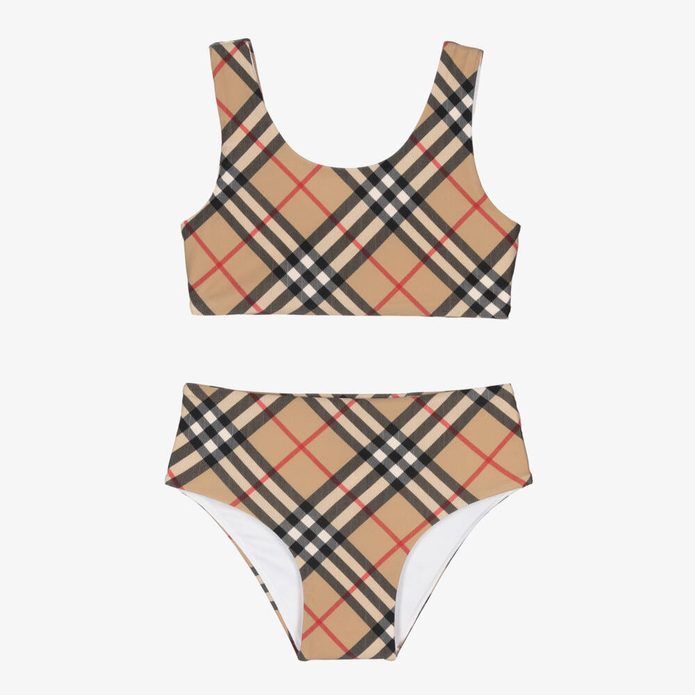 Burberry-Teen Girls Beige Check Swim Set | Childrensalon Outlet