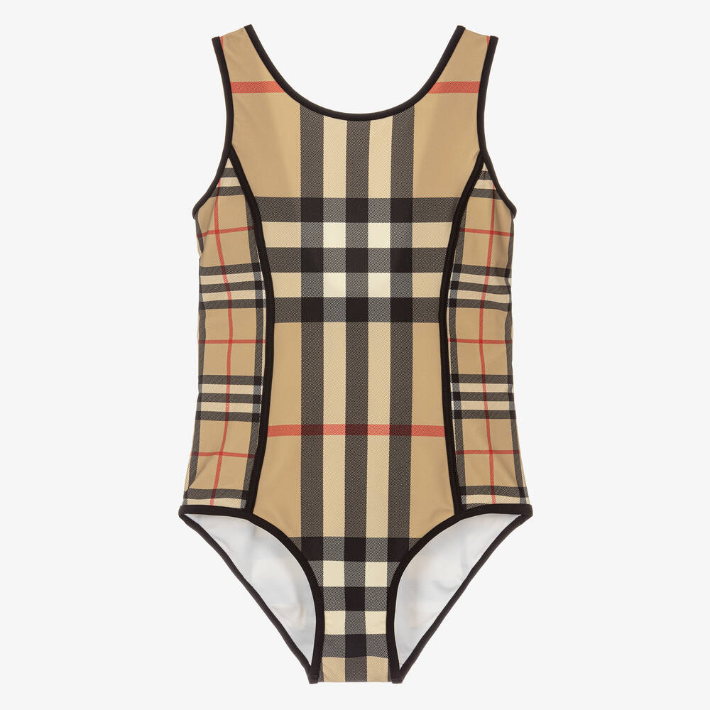 Burberry-Teen Girls Beige Check Swimsuit | Childrensalon Outlet
