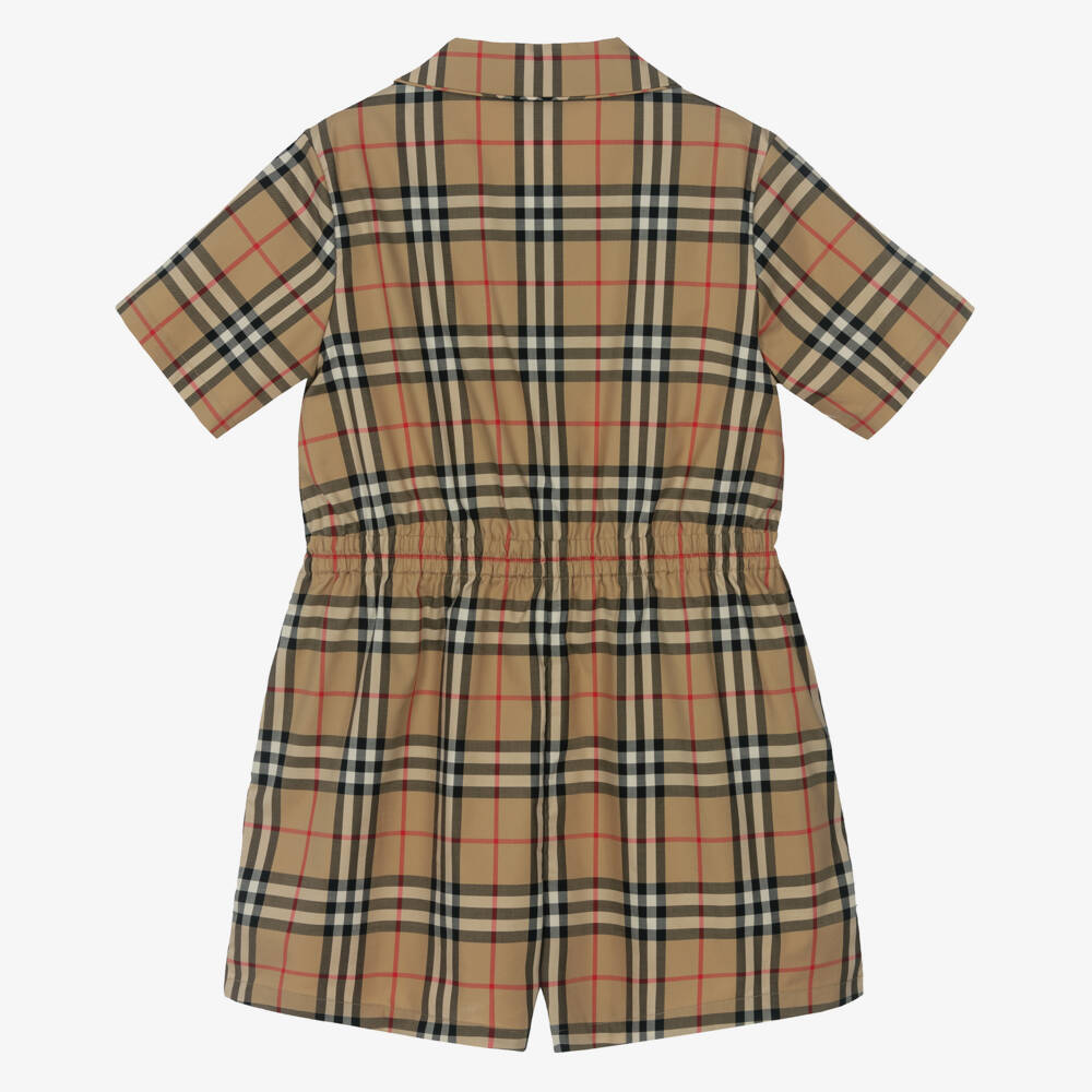 Burberry-بلاي سوت كاروهات قطن بوبلين لون بيج للمراهقات | Childrensalon Outlet