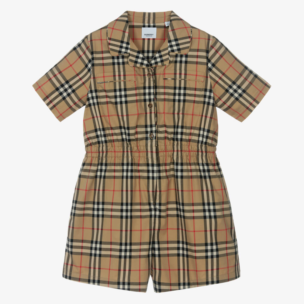 Burberry-Teen Girls Beige Checked Romper | Childrensalon Outlet