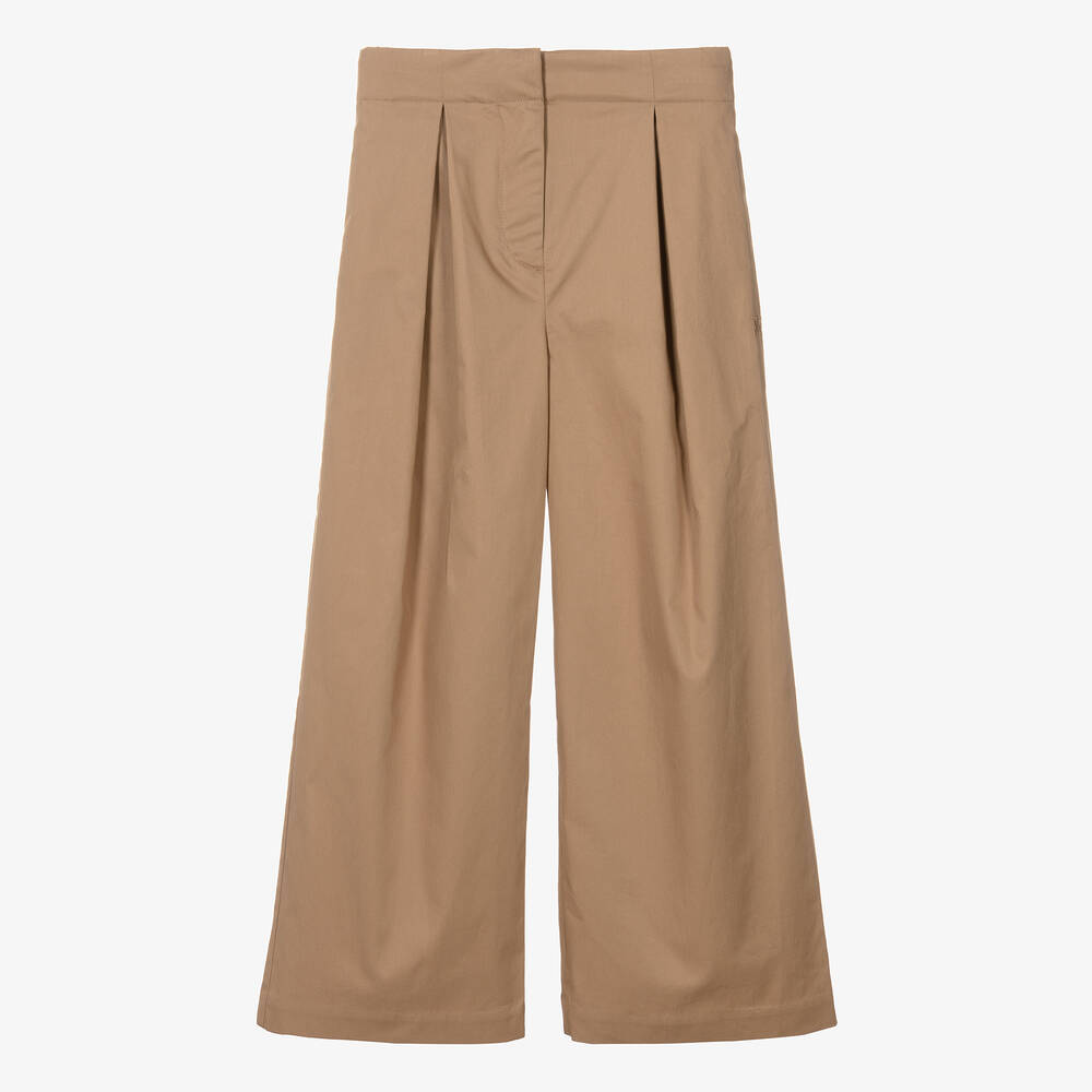 Burberry-Teen Girls Beige Cotton Wide-Leg Trousers | Childrensalon Outlet
