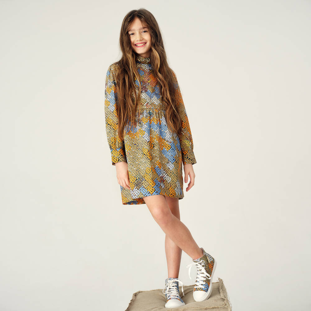 Burberry-فستان بيج بشعار للبنات المراهقات | Childrensalon Outlet