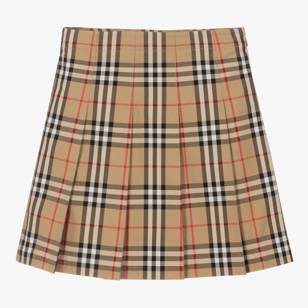Burberry-Teen Girls Beige Vintage Check Pleated Skirt | Childrensalon Outlet